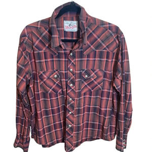 Vintage Wrangler Pearl Snap American Cowboys Western Shirt Men's XL red orange